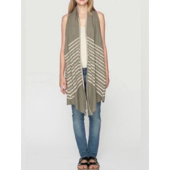 Johnny Was JWLA Petra Embroidered Olive Linen Duster Vest - Picture 1 of 9
